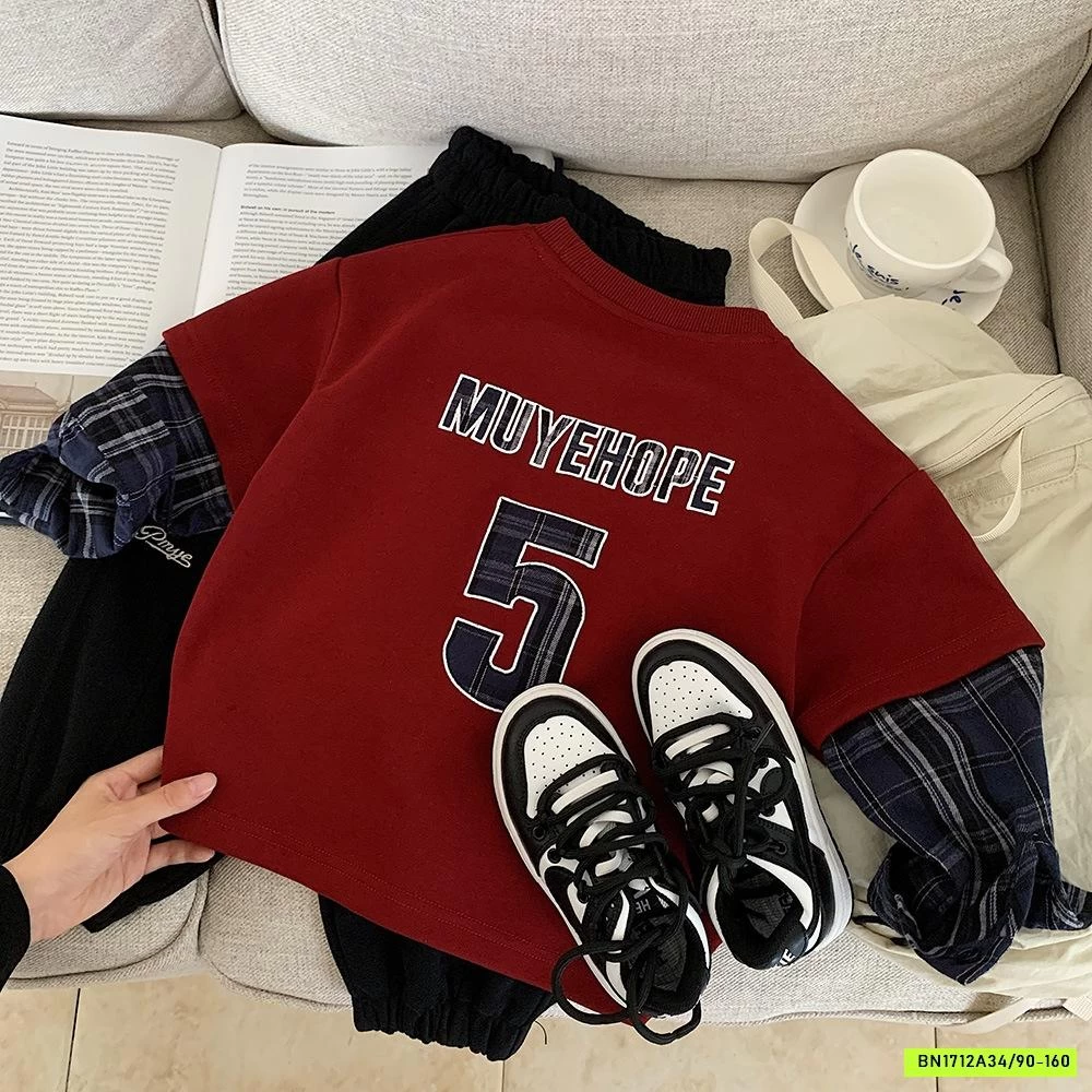 ÁO NỈ ĐỎ SỐ 5 TAY CARO MUYE