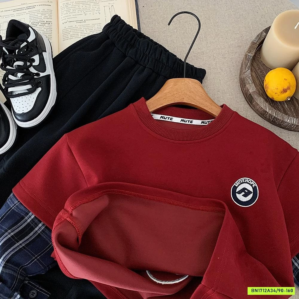 ÁO NỈ ĐỎ SỐ 5 TAY CARO MUYE