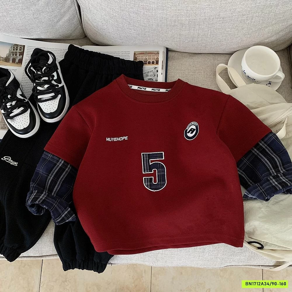 ÁO NỈ ĐỎ SỐ 5 TAY CARO MUYE