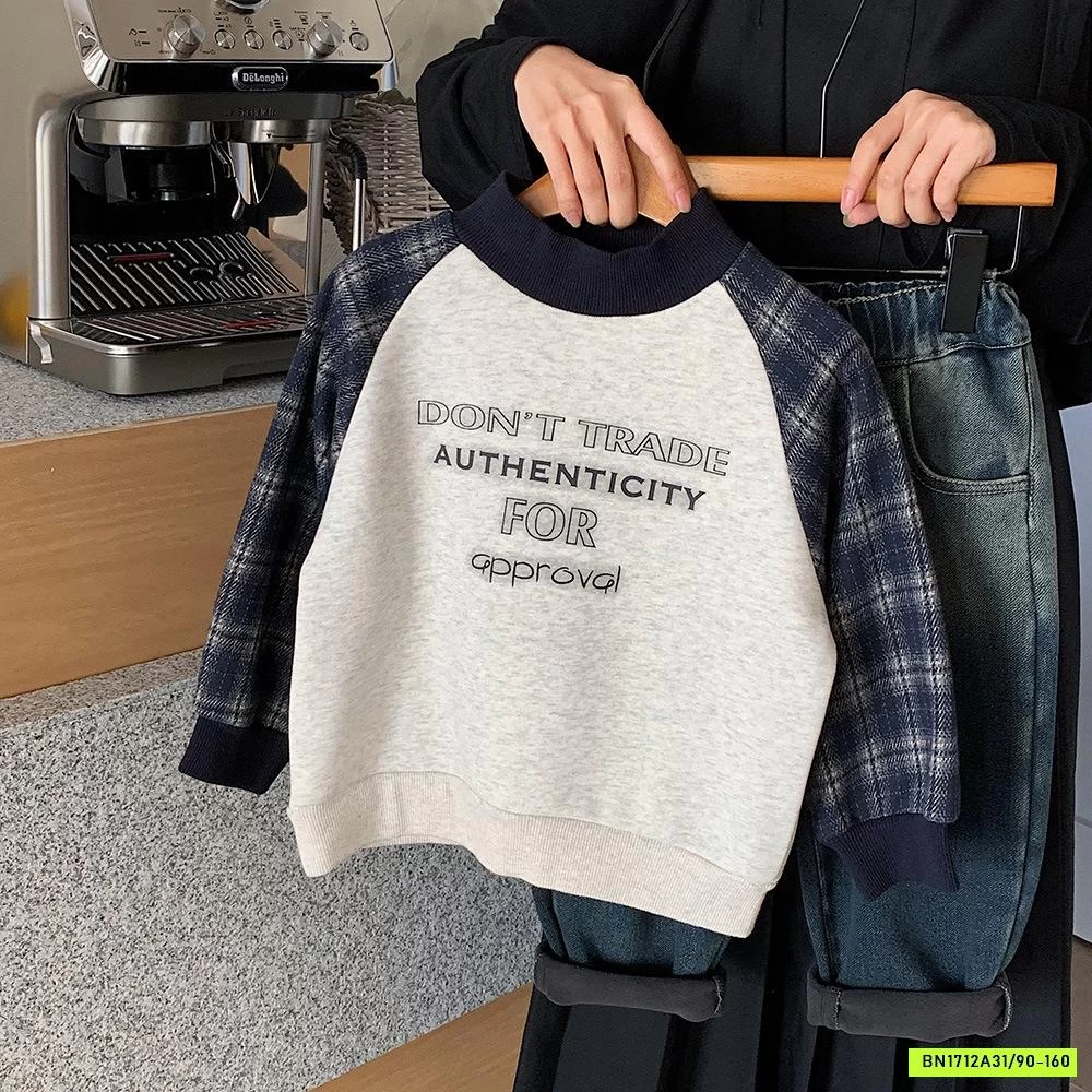 ÁO NỈ PHỐI TAY CARO LÓT LÔNG CỪU MUYE