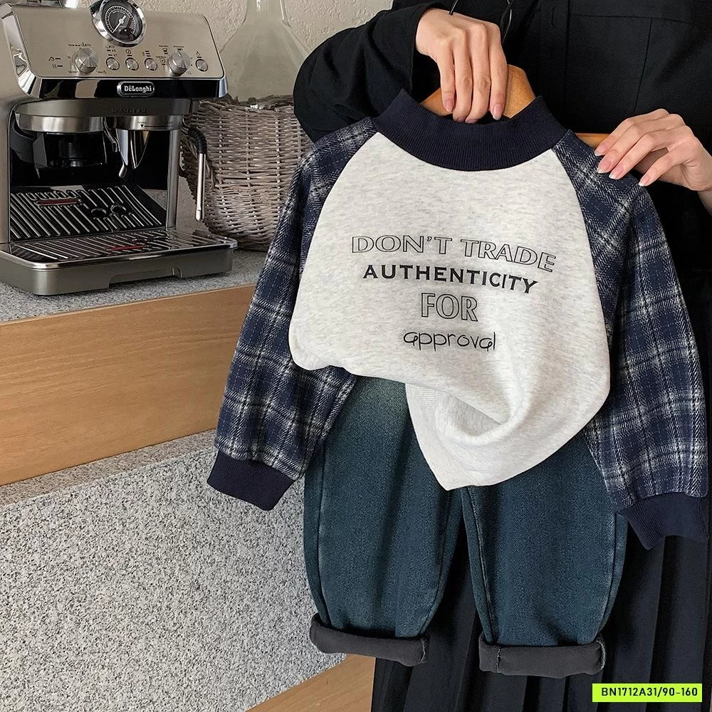 ÁO NỈ PHỐI TAY CARO LÓT LÔNG CỪU MUYE