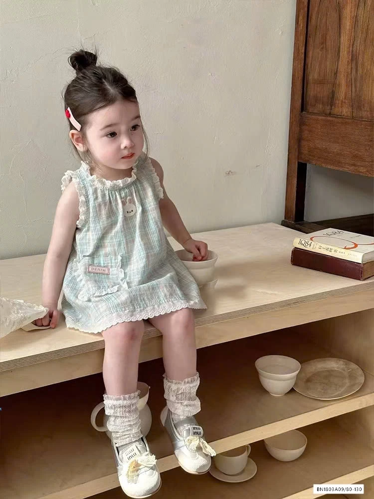 ĐẦM SUÔNG CARO XANH VIỀN BÈO