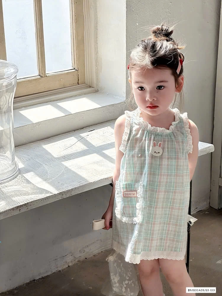 ĐẦM SUÔNG CARO XANH VIỀN BÈO