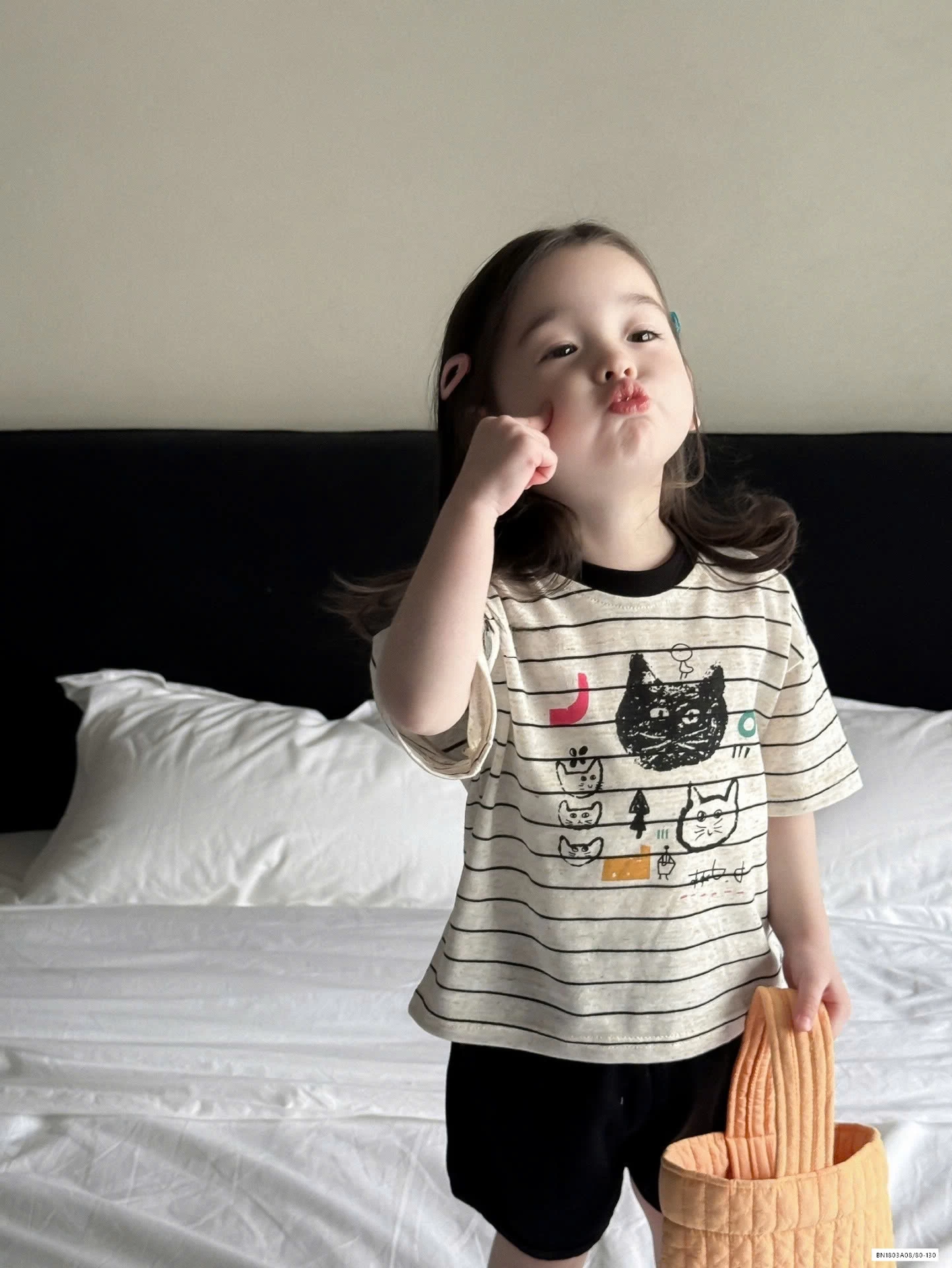 ÁO MÈO KẺ MIX SHORT ĐEN