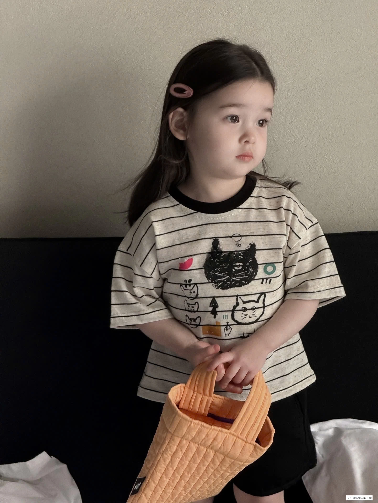 ÁO MÈO KẺ MIX SHORT ĐEN