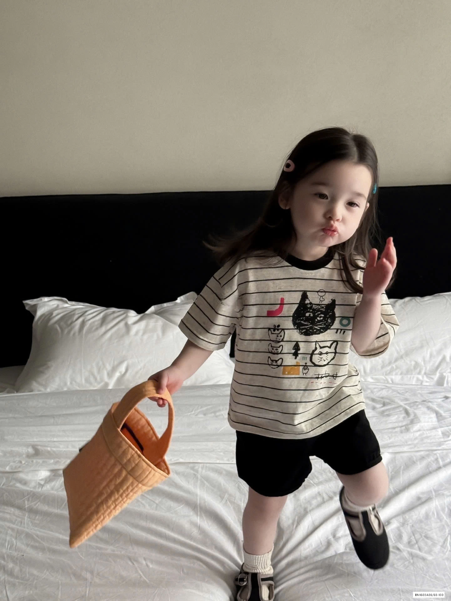 ÁO MÈO KẺ MIX SHORT ĐEN