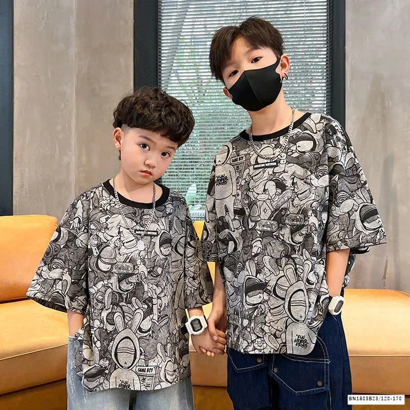 ÁO THUN HỌA TIẾT  TRẮNG ĐEN SIZE ĐẠI