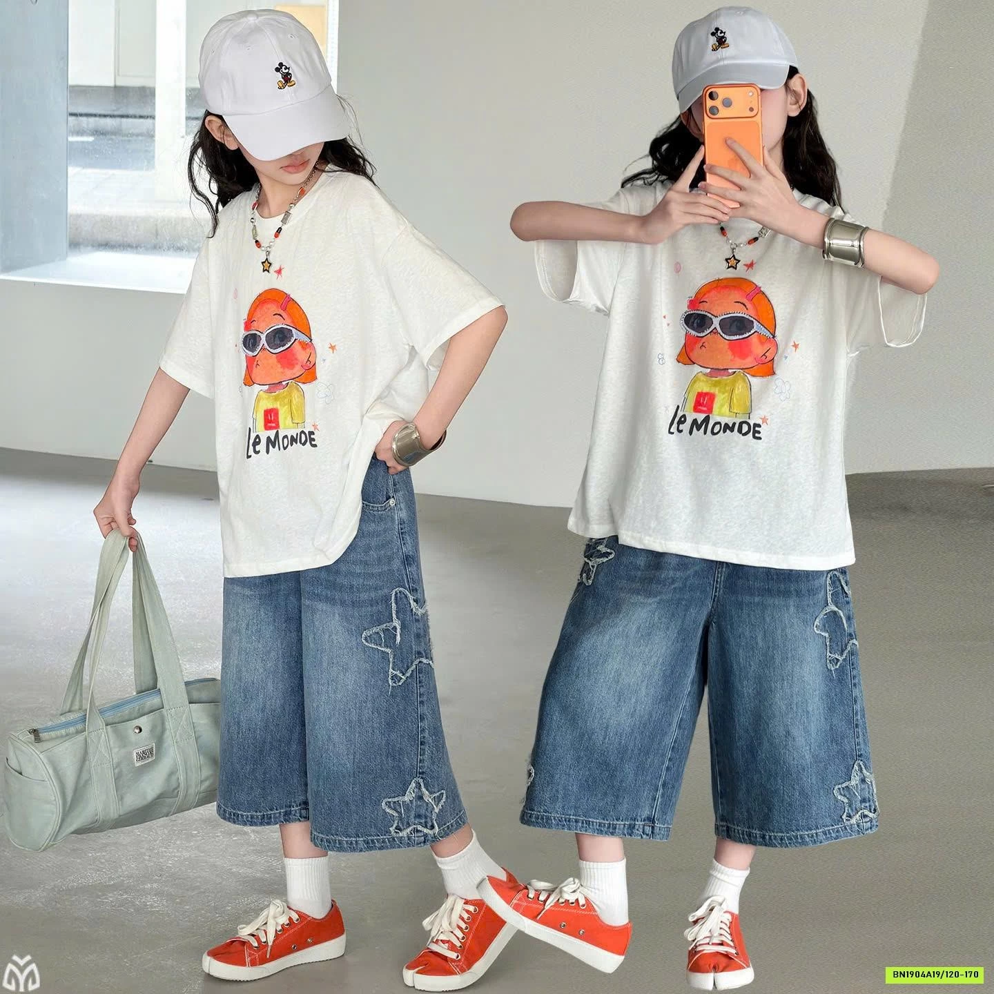 ÁO THUN CÔ GÁI MIX JEANS LỠ