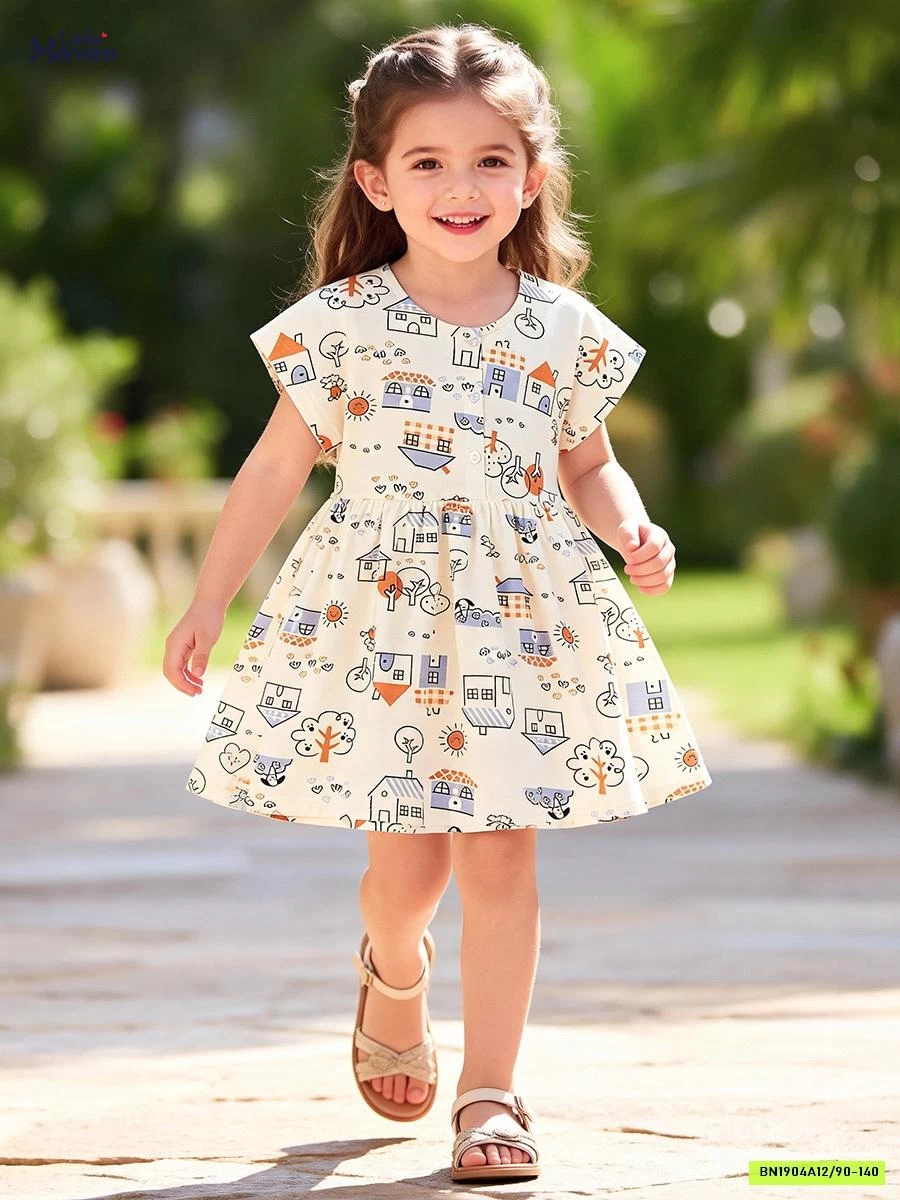 ĐẦM COTTON HỌA TIẾT NGÔI NHÀ LITTLE MAVEN