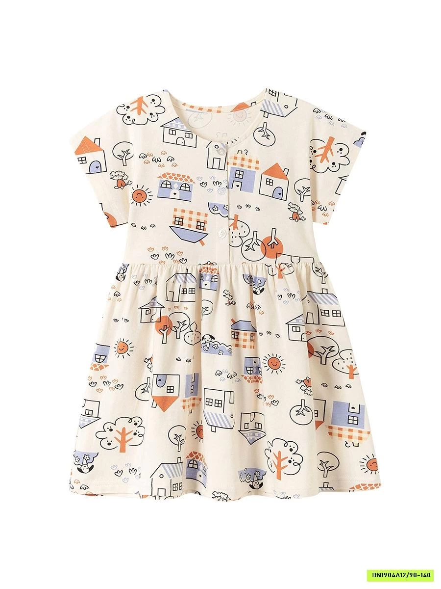 ĐẦM COTTON HỌA TIẾT NGÔI NHÀ LITTLE MAVEN
