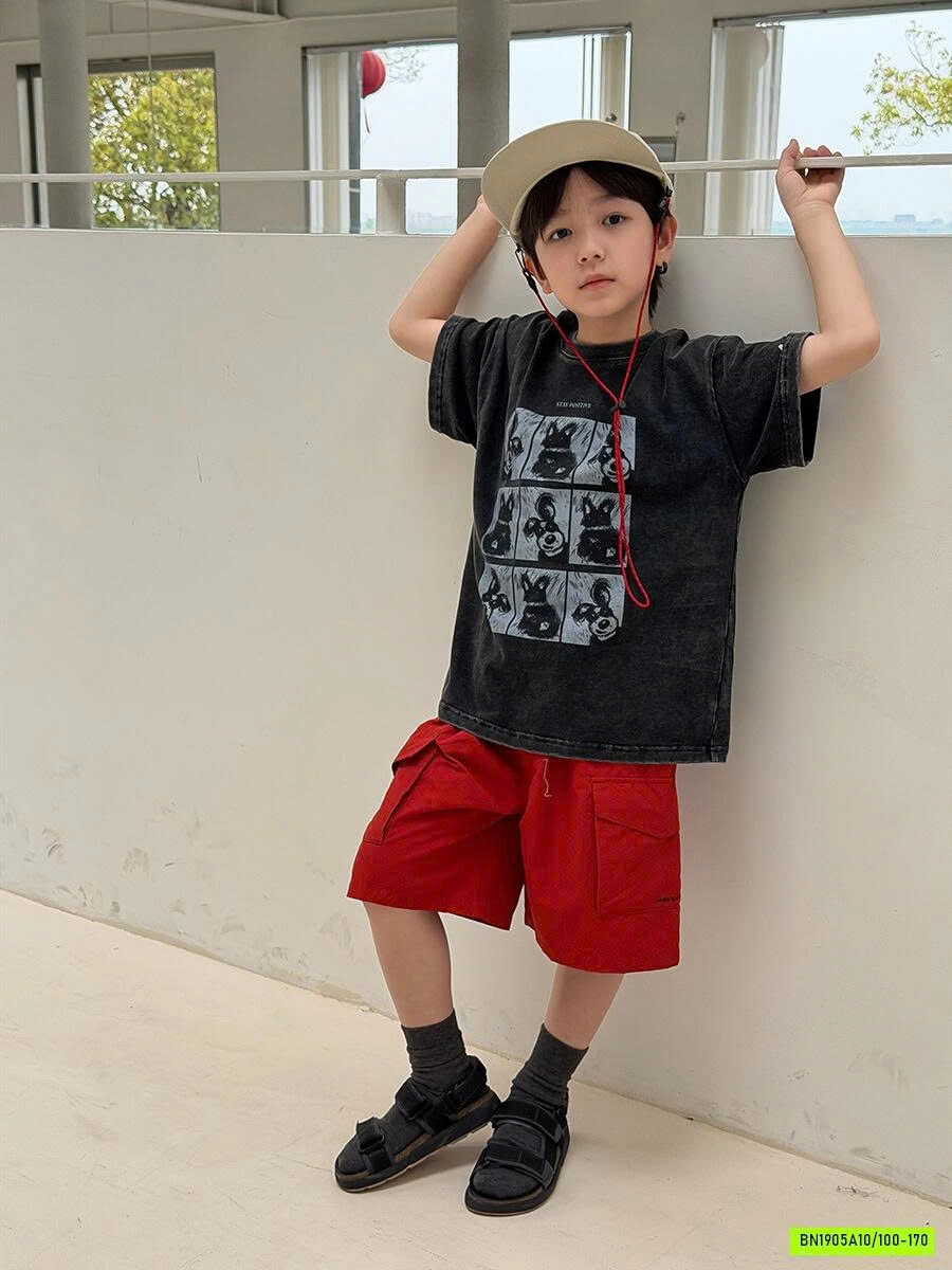 ÁO THUN ĐEN BẠC MÀU IN CÚN 26B158 AMBB