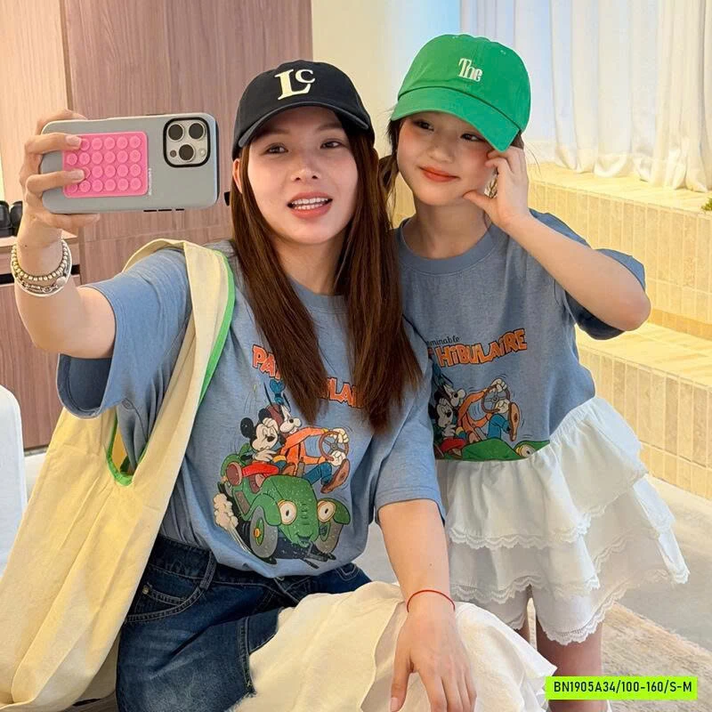 ÁO THUN XANH MICKEY MẸ BÉ