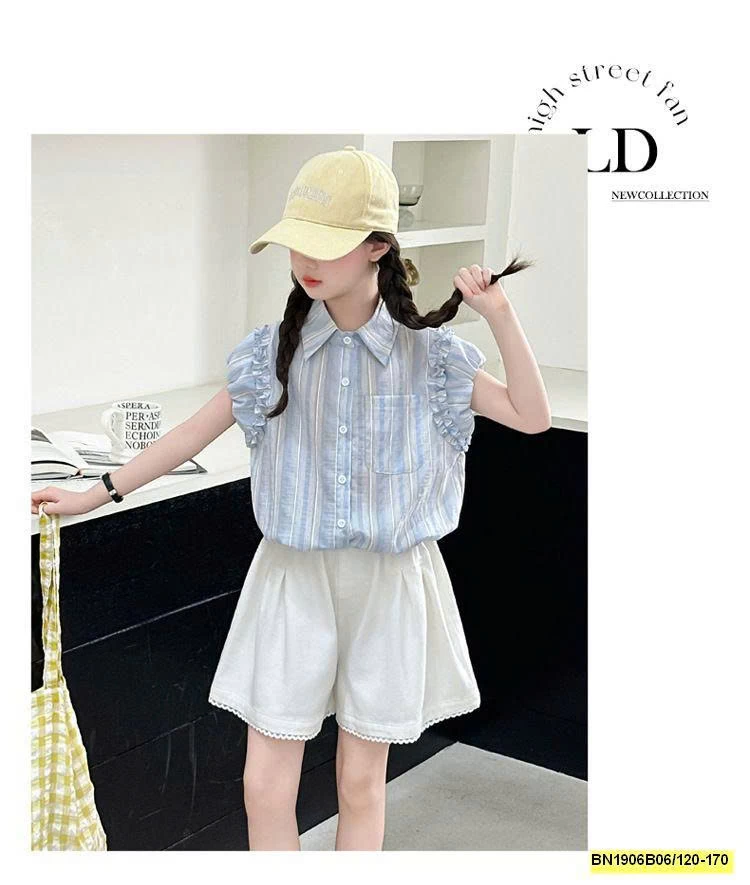 SÉT ÁO SƠ MI SỌC XANH MIX QUẦN TRẮNG