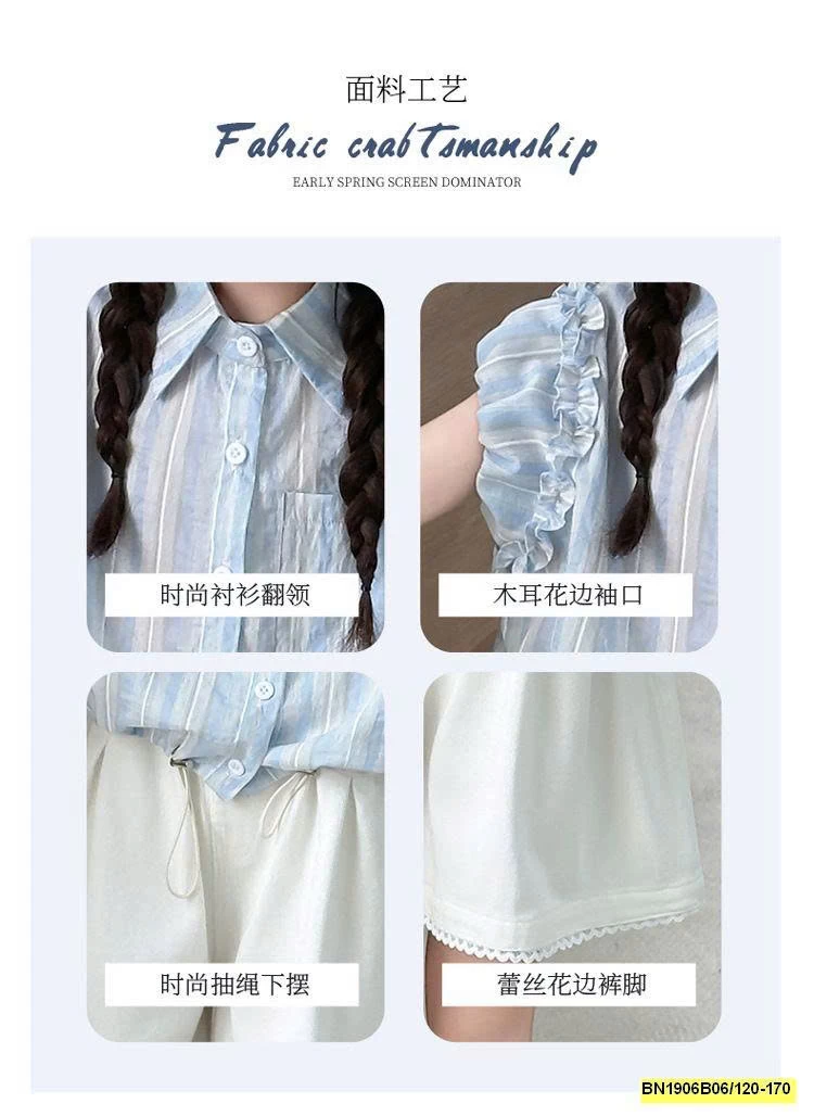 SÉT ÁO SƠ MI SỌC XANH MIX QUẦN TRẮNG