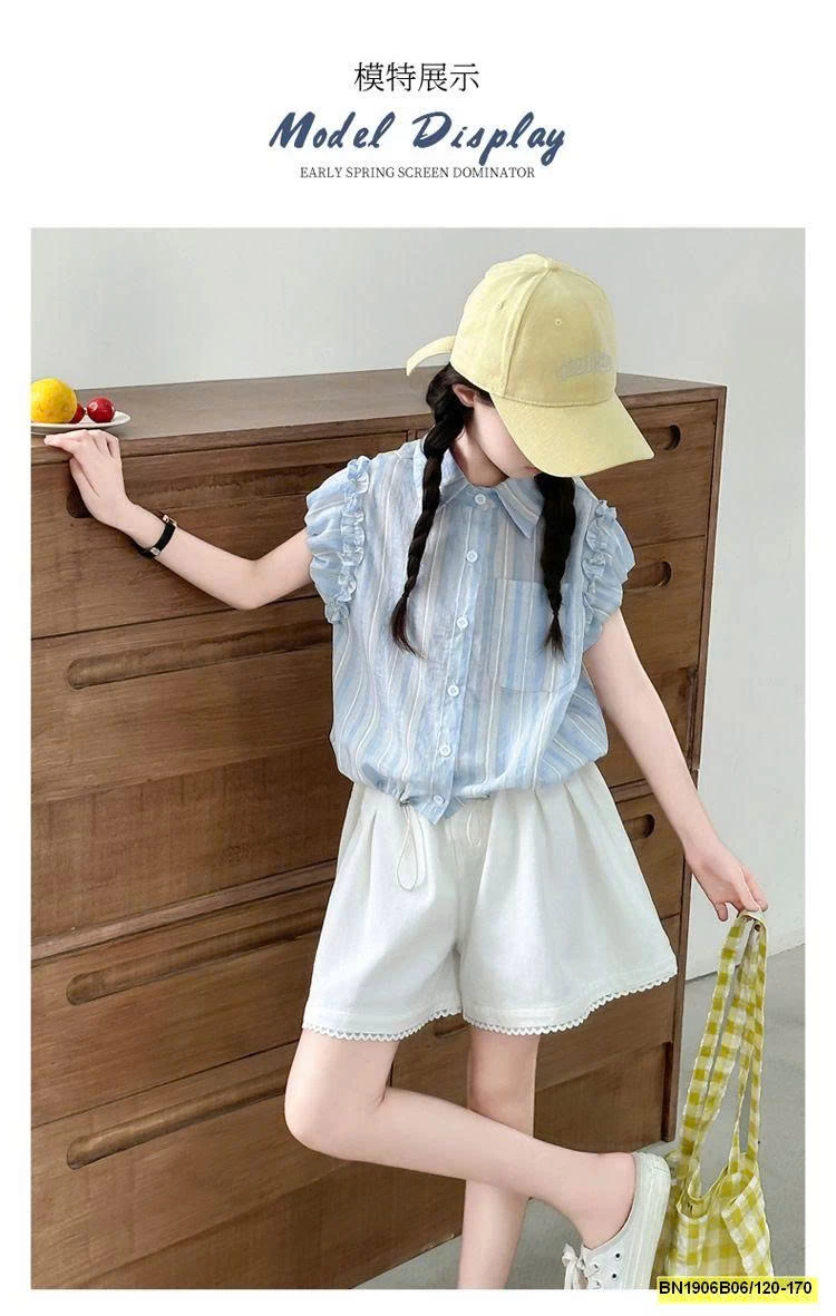 SÉT ÁO SƠ MI SỌC XANH MIX QUẦN TRẮNG