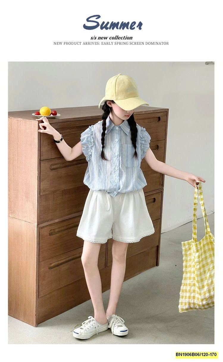 SÉT ÁO SƠ MI SỌC XANH MIX QUẦN TRẮNG