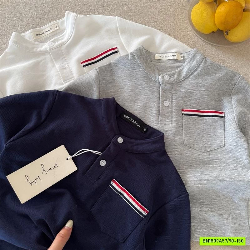 ÁO THUN CỔ TRỤ TÚI KẺ XANH ĐỎ MMY