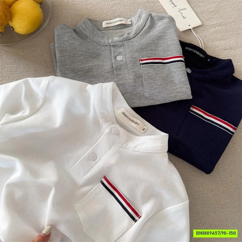 ÁO THUN CỔ TRỤ TÚI KẺ XANH ĐỎ MMY