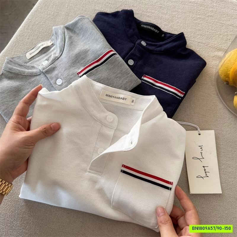 ÁO THUN CỔ TRỤ TÚI KẺ XANH ĐỎ MMY