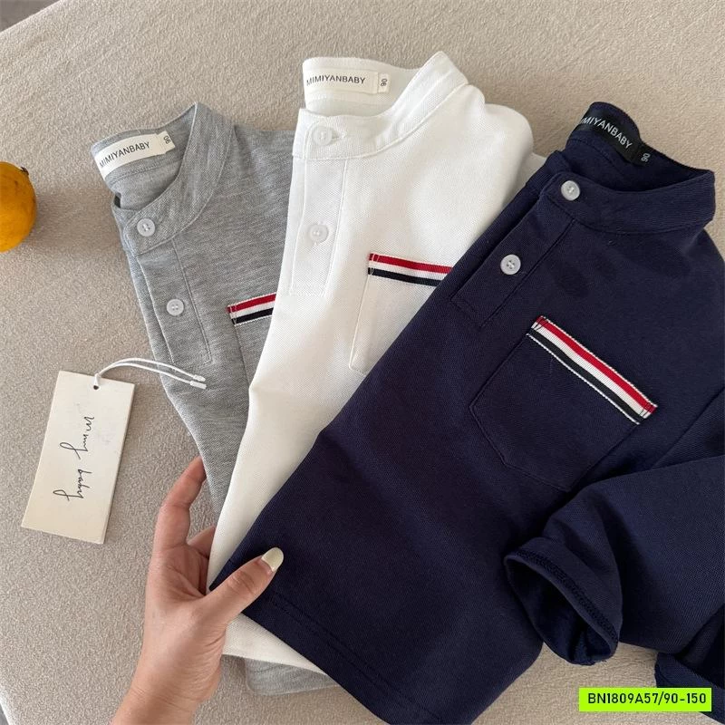 ÁO THUN CỔ TRỤ TÚI KẺ XANH ĐỎ MMY