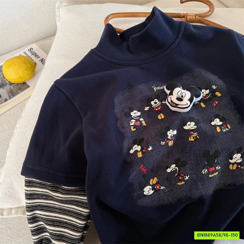 ÁO NỈ GIỮ NHIỆT MICKEY TAY KẺ MMY