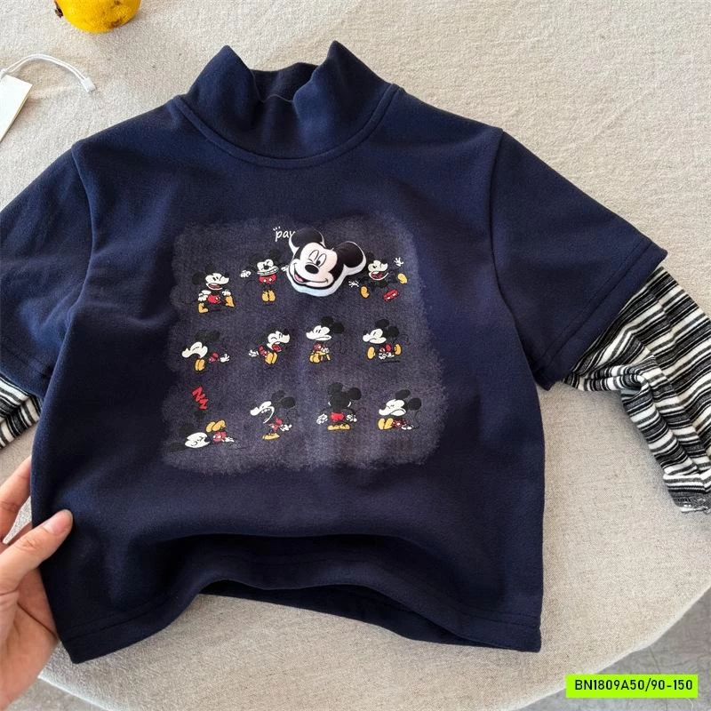 ÁO NỈ GIỮ NHIỆT MICKEY TAY KẺ MMY