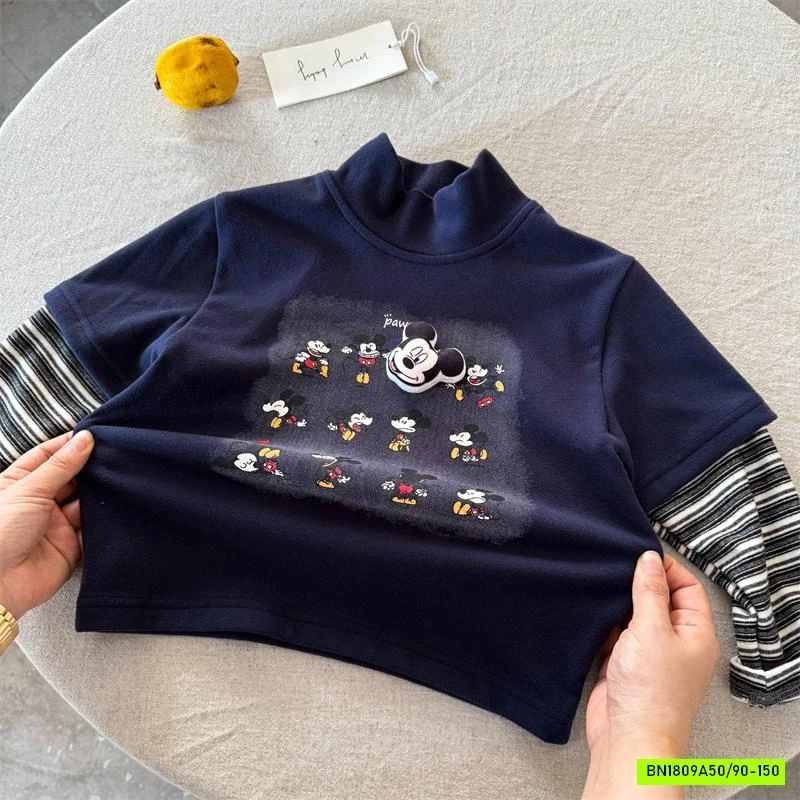 ÁO NỈ GIỮ NHIỆT MICKEY TAY KẺ MMY