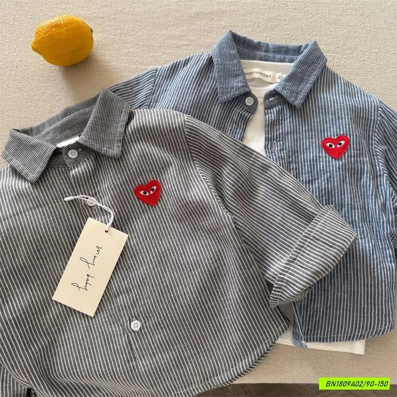 SƠ MI KẺ SỌC LOGO TRAI TYM MMY