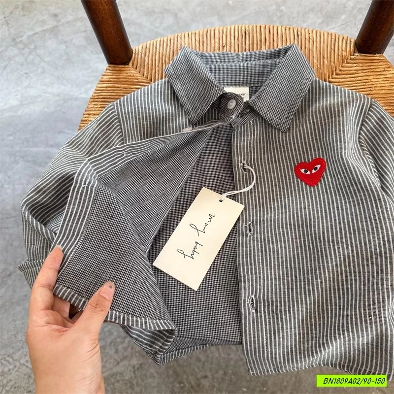 SƠ MI KẺ SỌC LOGO TRAI TYM MMY