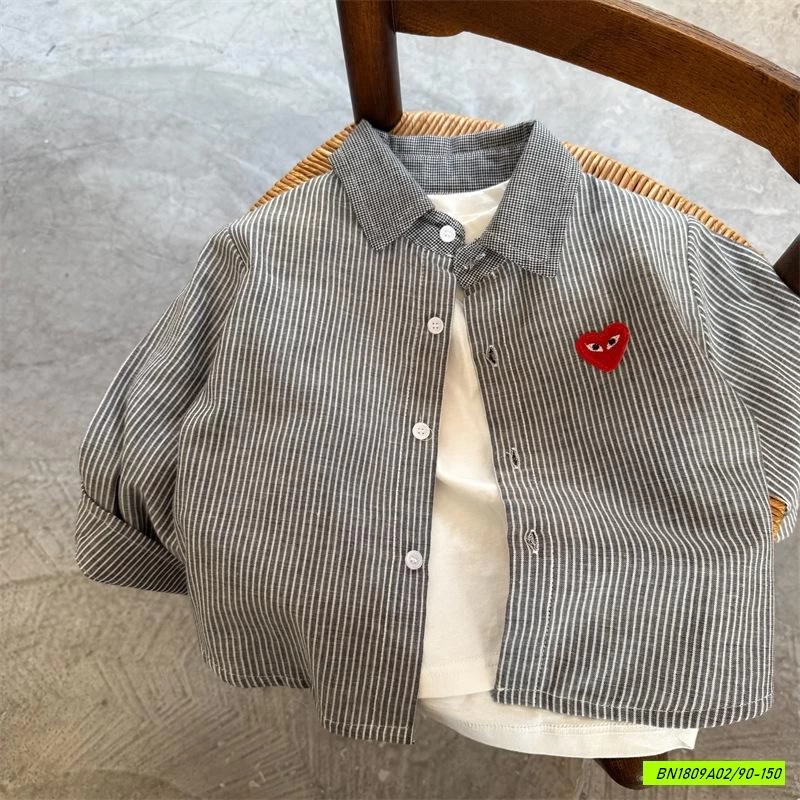 SƠ MI KẺ SỌC LOGO TRAI TYM MMY