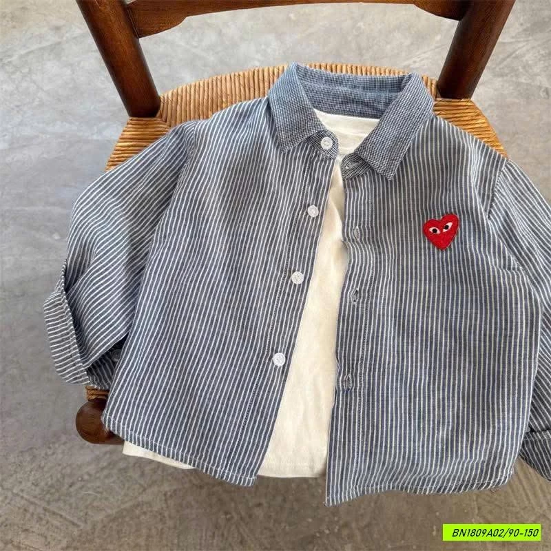 SƠ MI KẺ SỌC LOGO TRAI TYM MMY