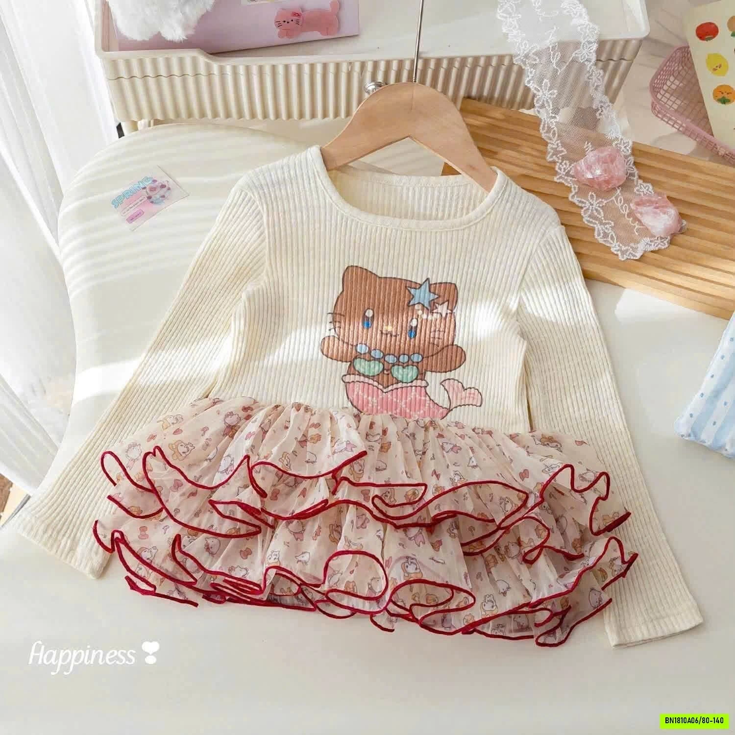 ĐẦM THUN KITTY PHỐI CHÂN VOAN