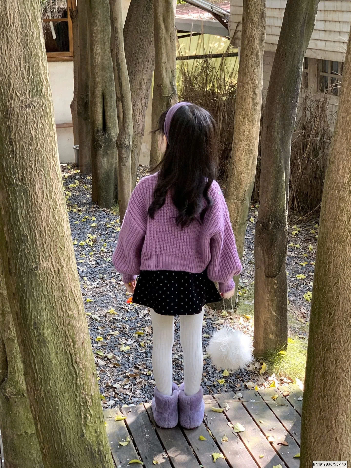 SET ÁO TÍM CHÂN VÁY CHẤM BI LÓT LÔNG