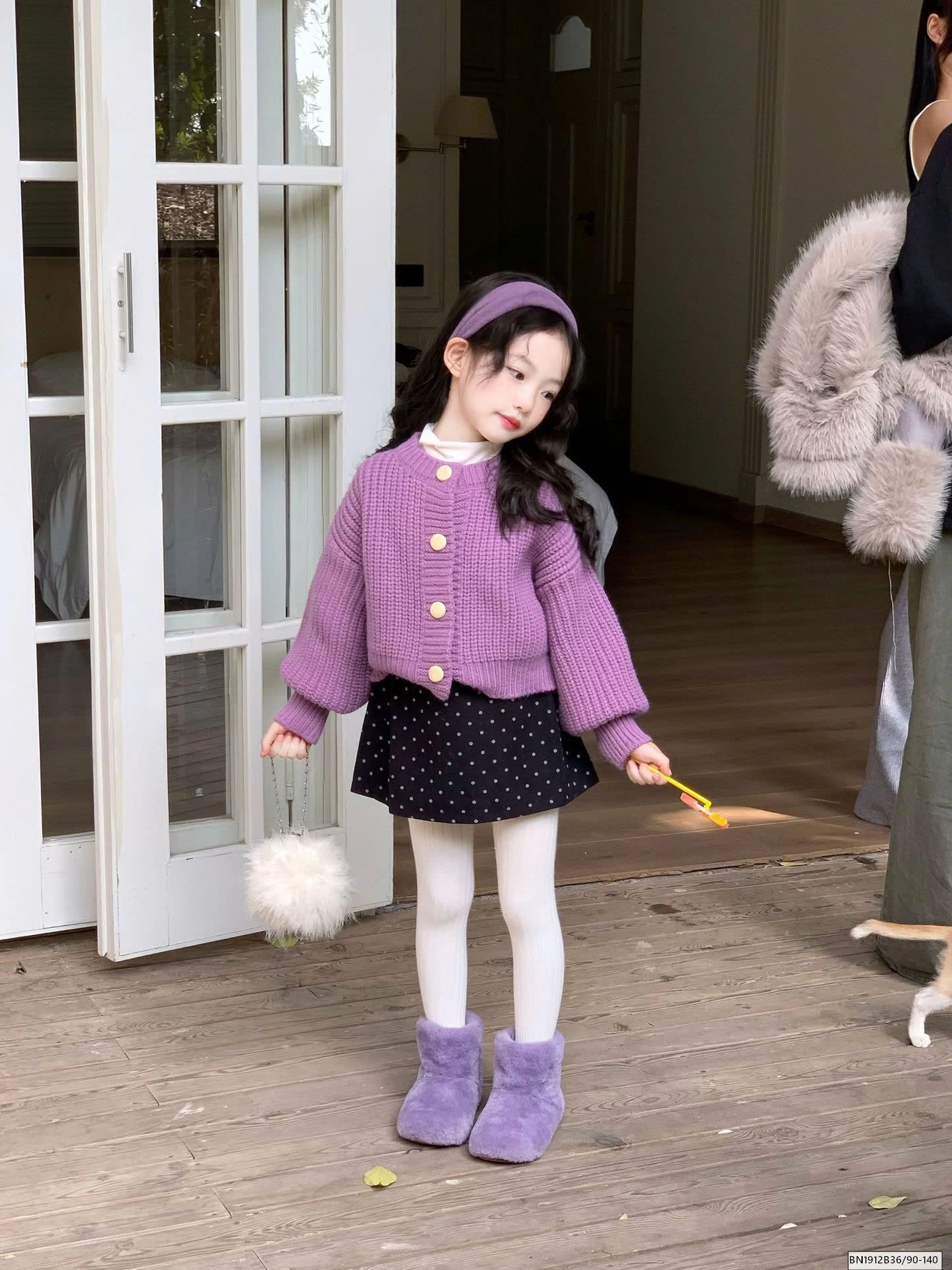 SET ÁO TÍM CHÂN VÁY CHẤM BI LÓT LÔNG