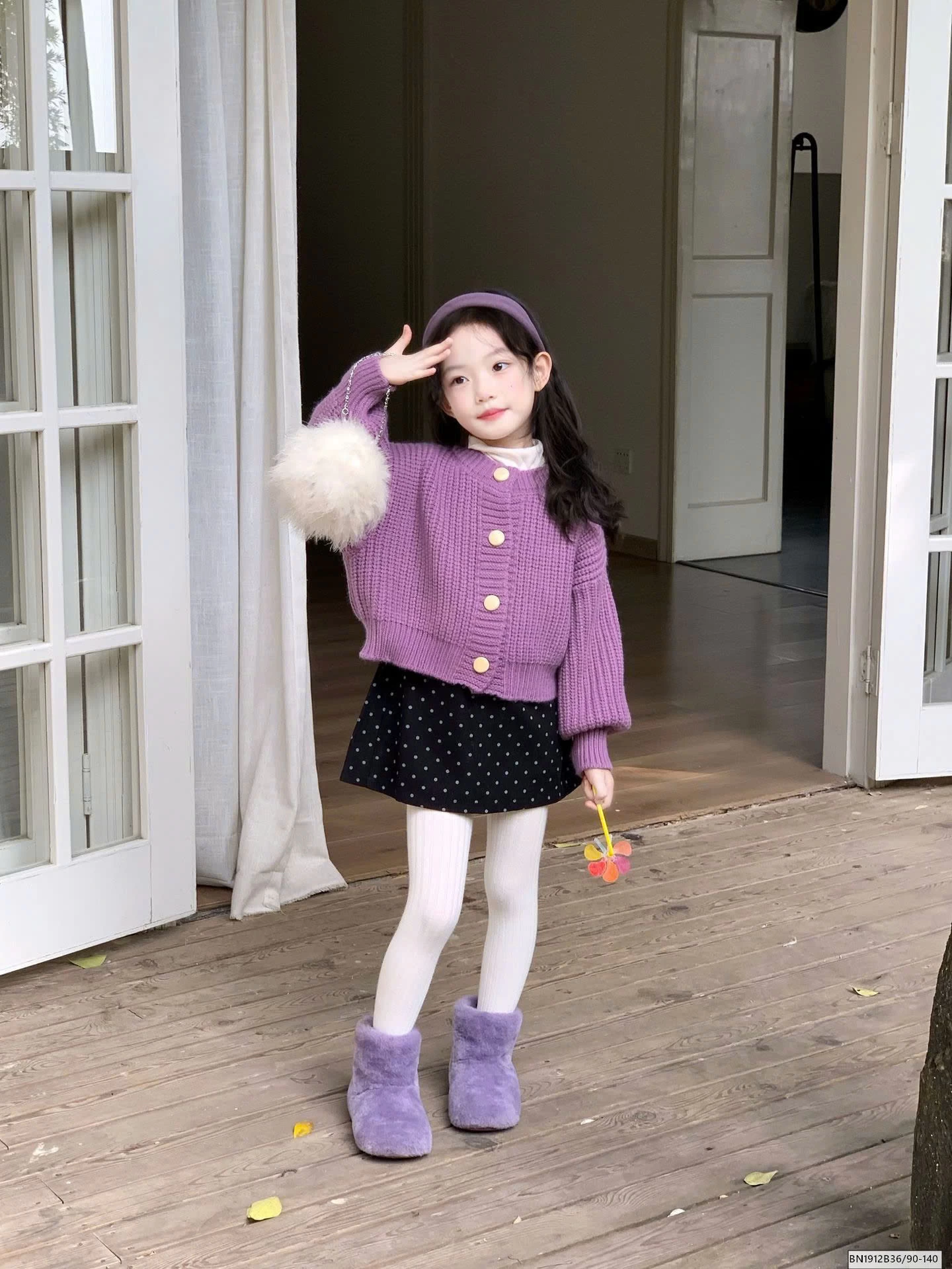 SET ÁO TÍM CHÂN VÁY CHẤM BI LÓT LÔNG