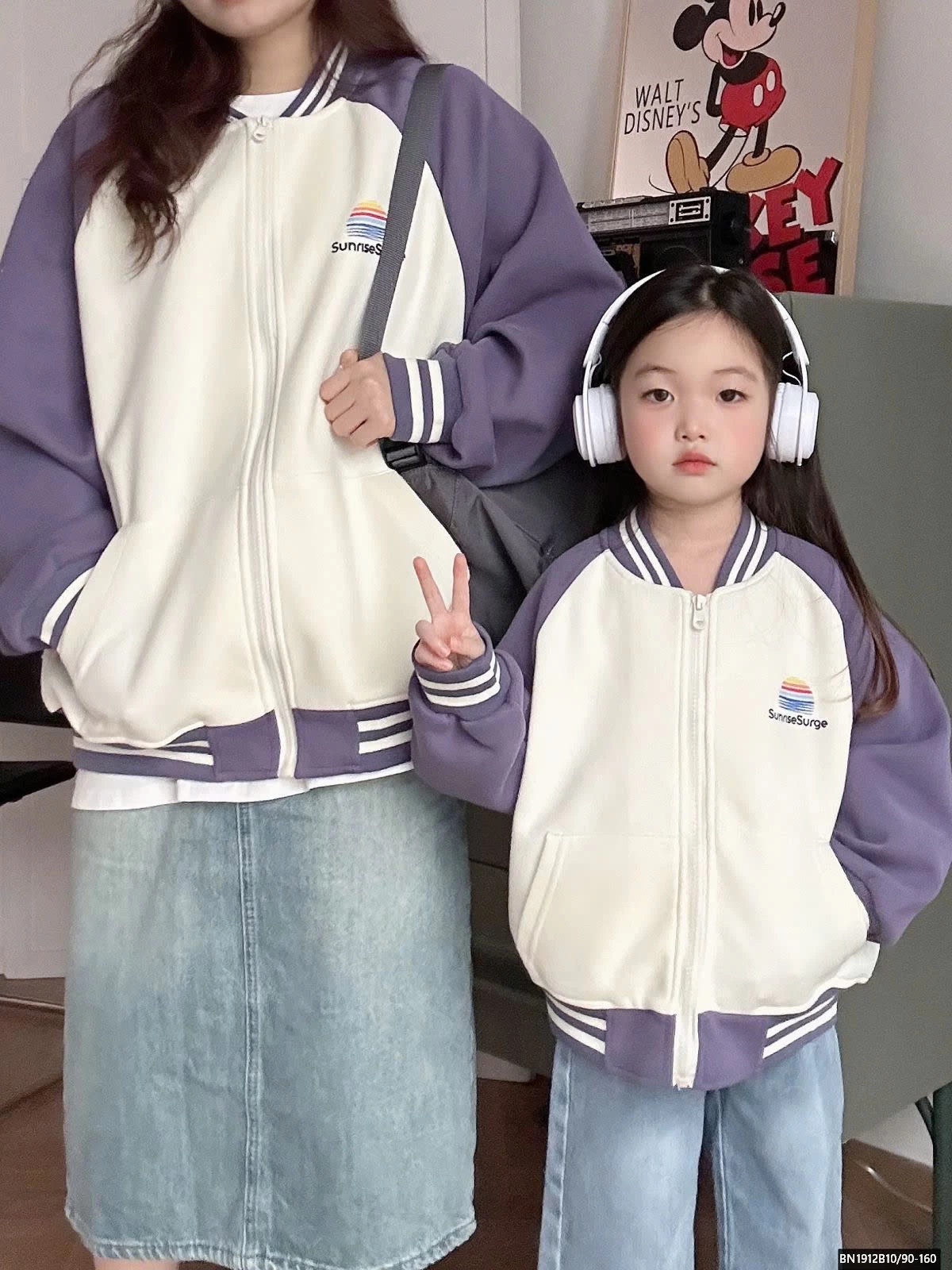 ÁO KHOÁC NỈ  PHỐI MÀU TAY MẸ VÀ BÉ