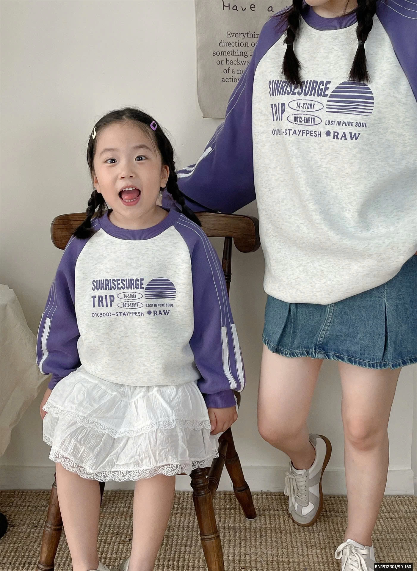 ÁO NỈ PHỐI MÀU TAY MẸ VÀ BÉ