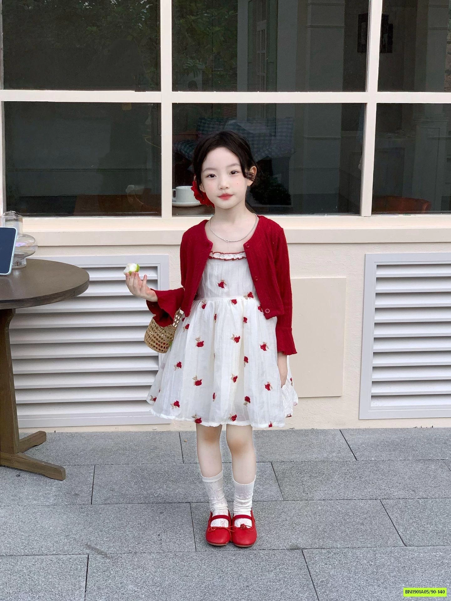 ĐẦM HOA NHÍ MIX CARDIGAN ĐỎ