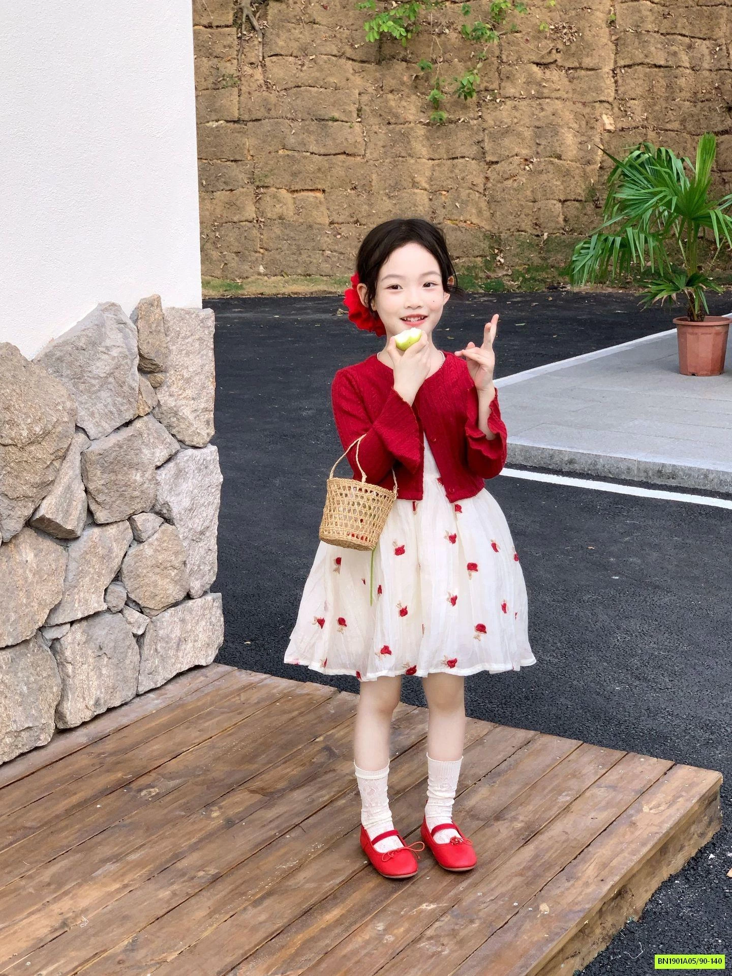 ĐẦM HOA NHÍ MIX CARDIGAN ĐỎ