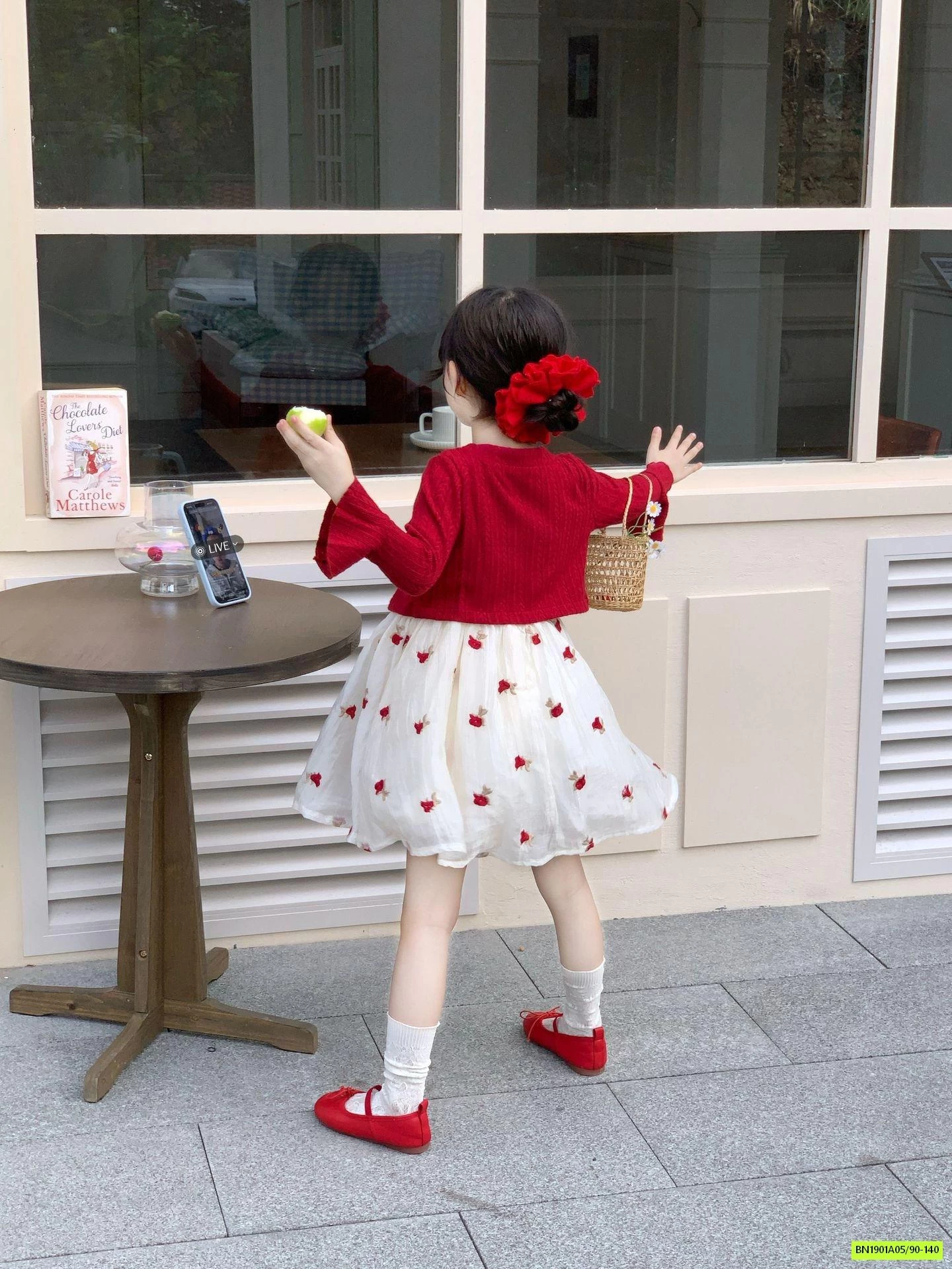 ĐẦM HOA NHÍ MIX CARDIGAN ĐỎ