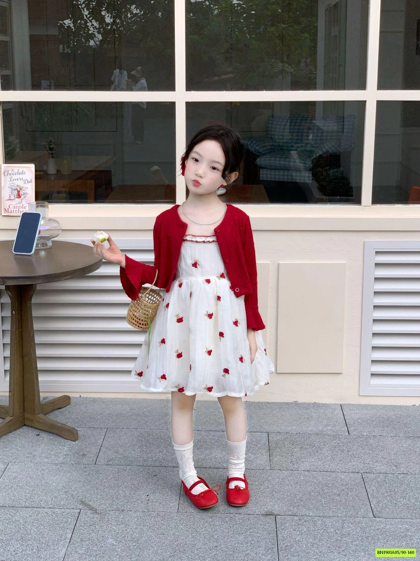 ĐẦM HOA NHÍ MIX CARDIGAN ĐỎ