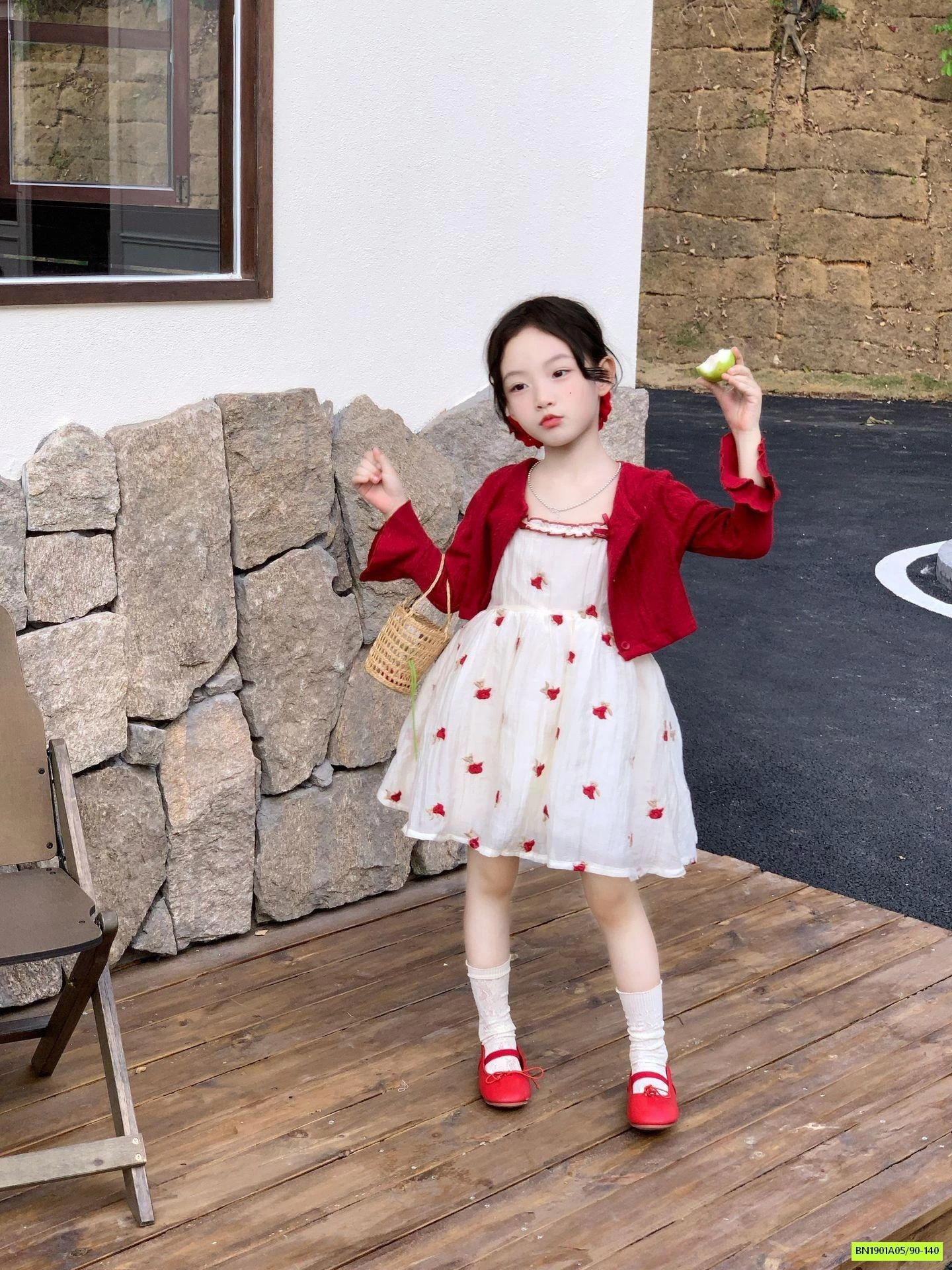 ĐẦM HOA NHÍ MIX CARDIGAN ĐỎ