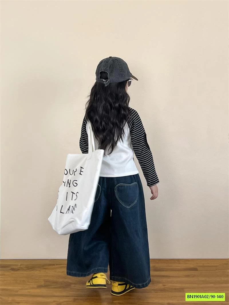 ÁO THUN THỎ TAY KẺ MIX JEANS ỐNG RỘNG