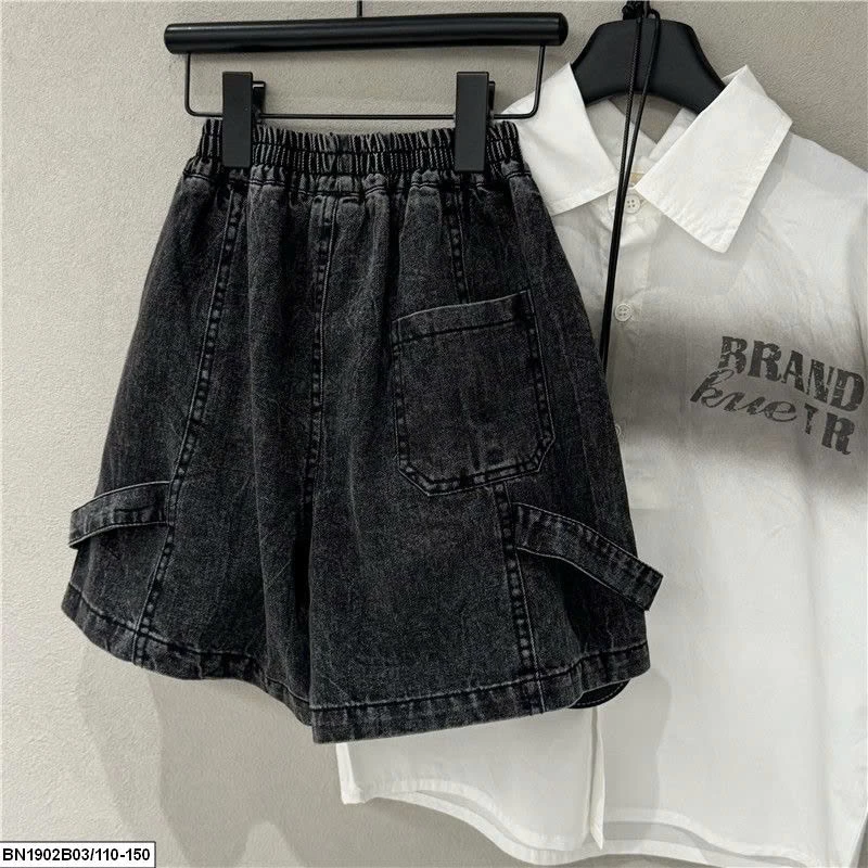 QUẦN SHORT JEAN ĐEN KÈM ĐAI