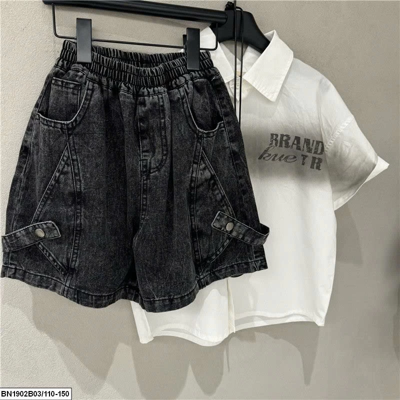 QUẦN SHORT JEAN ĐEN KÈM ĐAI