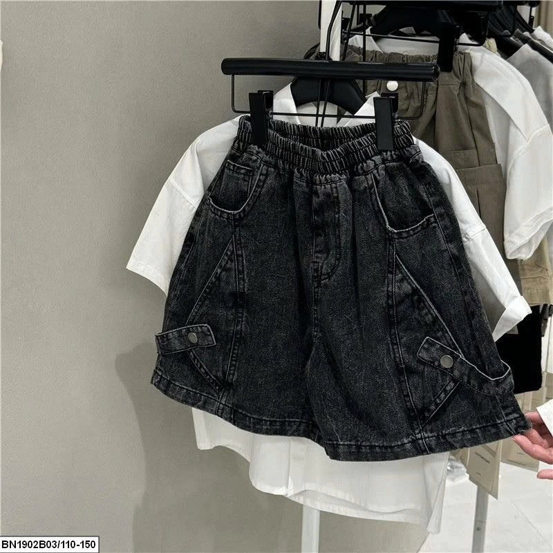 QUẦN SHORT JEAN ĐEN KÈM ĐAI