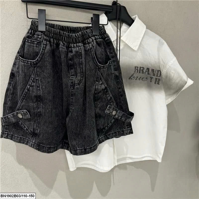 QUẦN SHORT JEAN ĐEN KÈM ĐAI