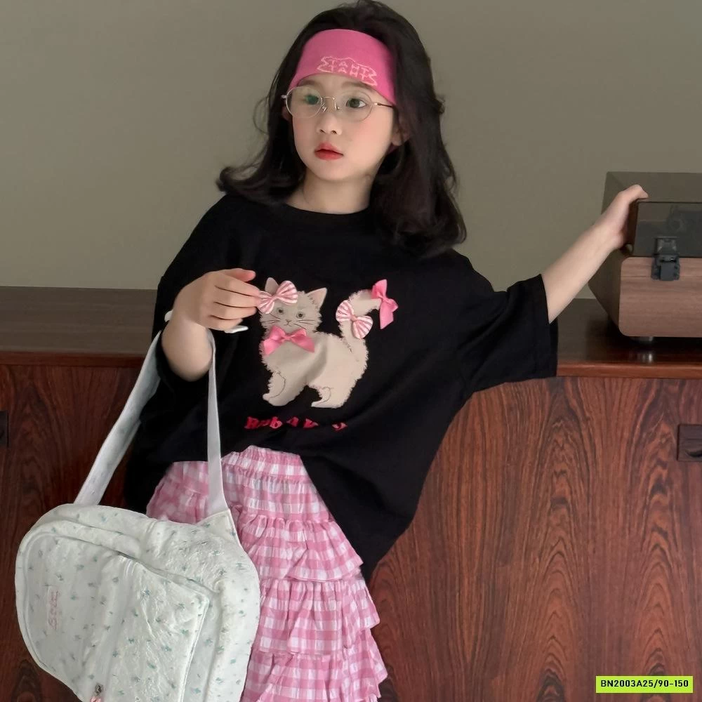 AO THUN MÈO MIX CV XẾP TẦNG DÁNG DÀI KUMAIKIDS