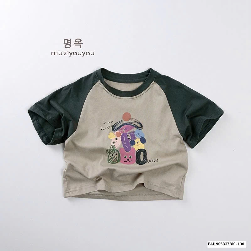 ÁO THUN HOẠT HÌNH PHỐI MÀU TAY HÀN QUỐC