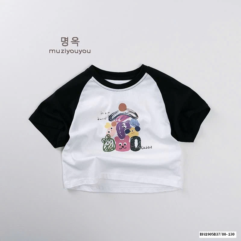 ÁO THUN HOẠT HÌNH PHỐI MÀU TAY HÀN QUỐC